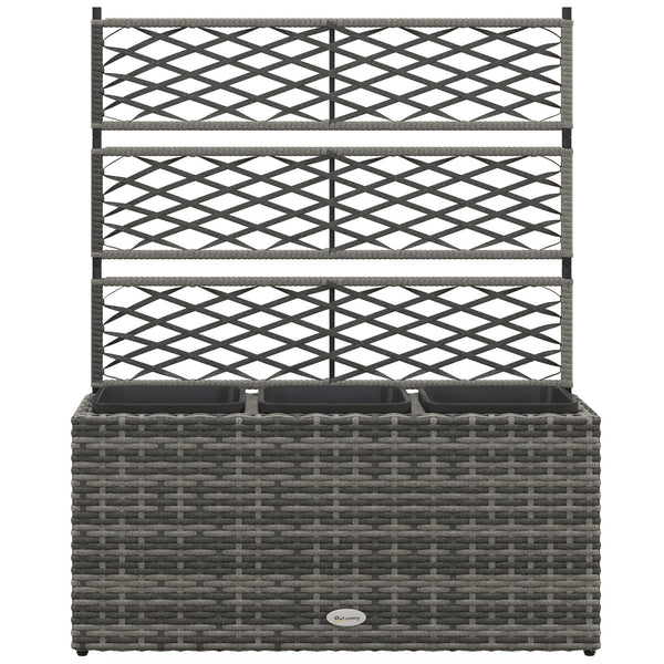 online Fioriera con Grigliato per Rampicanti con 3 Vasi 84x30x107 cm in Acciaio e Rattan PE Grigio