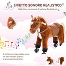 Cavallo per Bambini 2+ Anni 55x23x60 cm con 4 Rotelle Suoni Poggiapiedi Capacità 60 kg in Peluche Marrone      
