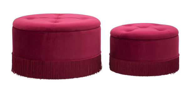 Puff Container Lines New Bordeaux Pair Ø71x41-55x33 cm in Sponge Wood und Bordeaux Polyester online