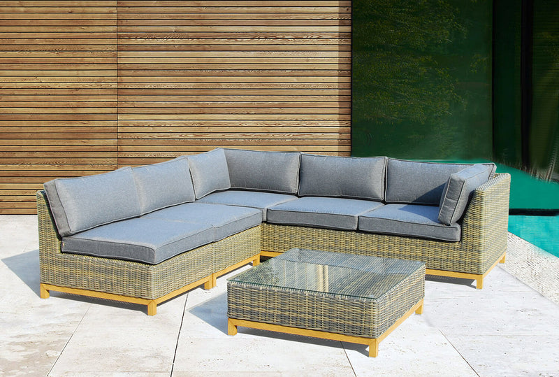 Set Salotto da Giardino ad Angolo in Polyrattan Divani 2 Poltrone e Tavolino Bauer Bali