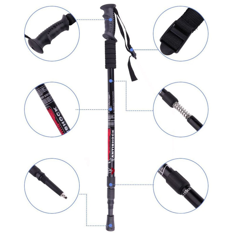 Set 2 Bastoni da Trekking 135 cm Regolabili con Impugnatura Antiscivolo