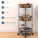Carrello Pieghevole Salvaspazio Ø35x88 cm con 3 Ripiani Organizer Versatile in Metallo Nero      