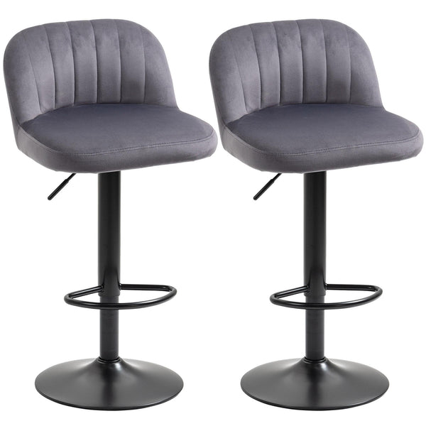 2er Set Barhocker 43x45x81-101 cm mit Rückenlehne und Fußstütze aus grauem Polyester online