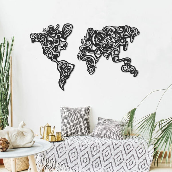 Cornice decorativa 100x61 cm Tribal metallo nero mappa continenti online