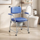 Sedia da Doccia 71x86,5x96 cm con Ruote Seduta Imbottita con Braccioli Ribaltabili in Acciaio e PU Blu      