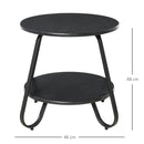 Tavolino Basso 2 Ripiani Ø50x46,5 cm in Metallo e Legno  Nero