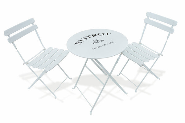 Klappbares Eisen-Gartenset mit Tisch und 2 weißen Soriani-Bistrostühlen online