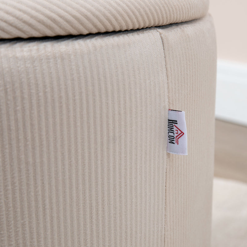 Set di 2 Pouf Contenitore Salvaspazio Rotondi e Imbottiti in Velluto a Coste Bianco      