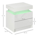Comodino con LED RGB 45x35x52 cm 2 Cassetti in Truciolato Bianco
