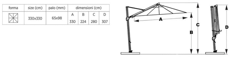 Ombrellone da Giardino Decentrato con LED 3,3x3,3m in Alluminio Telo in Poliestere Trastevere Ecrù