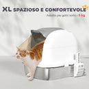 Lettiera per Gatto Chiusa XL con Coperchio Sollevabile Paletta Pacchetto Deodorante in Acciaio Inox Bianco      