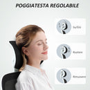 Sedia Operativa da Ufficio con Poggiatesta Braccioli Ribaltabili Nero 