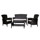 Set Salotto da Giardino Tavolino Divano 2 Sedie in Polyrattan con Cuscini Amalia Noce