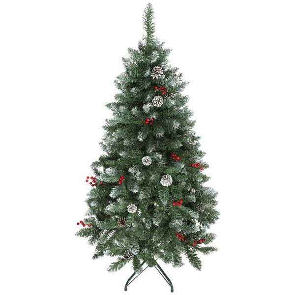 acquista Albero di Natale Innevato 150 cm 398 Rami con Pigne e Bacche Rosse Base in Metallo Verde