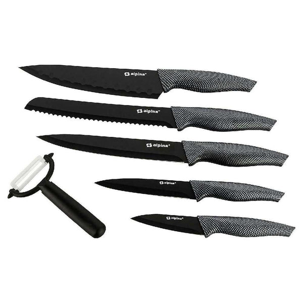 Set 6 Coltelli e Pelapatate Antiaderente per Carne e Pesce in Acciaio Inox Nero sconto