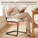 Set 2 Sedie Pranzo Imbottite 48x55x76 cm Struttura Metallo a Slitta e Tessuto Teddy Bianco Crema      