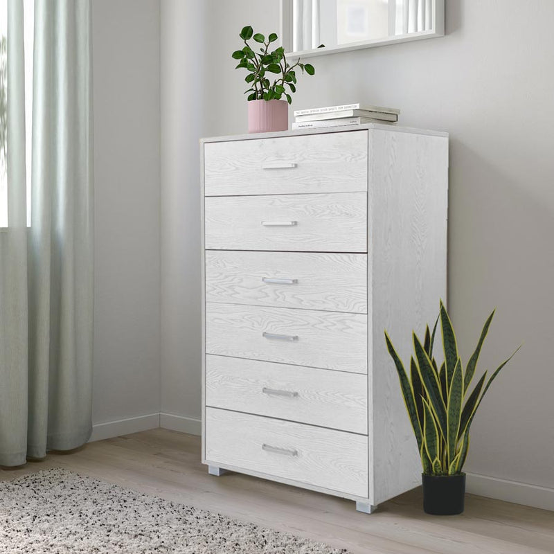 Mobile cassettiera 6 cassetti 68x40x115 cm in legno Rovere sbiancato