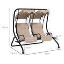 Dondolo da Giardino 2 Posti con Tetto Parasole 170x136x170 cm in Acciaio e Poliestere Beige