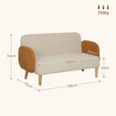 Divano 2 Posti Stile Nordico 138x73x74 cm in Tessuto Effetto Velluto e Legno Crema e Arancione  