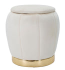 Puff Contenitore Paris Ø43x43 cm in Legno Spugna e Poliestere Crema e Oro