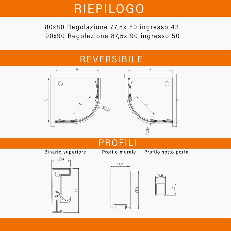 Box Doccia Semicircolare 2 Ante Scorrevoli in Cristallo Acidato 6mm H195 Bonussi Lucy Varie Misure