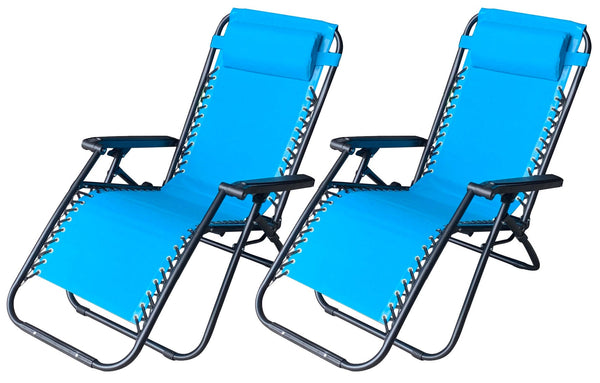 sconto 2er Set Zero Gravity Klapp-Liegestühle 90 x 66 x 108 cm aus Metall und blauem Textilene