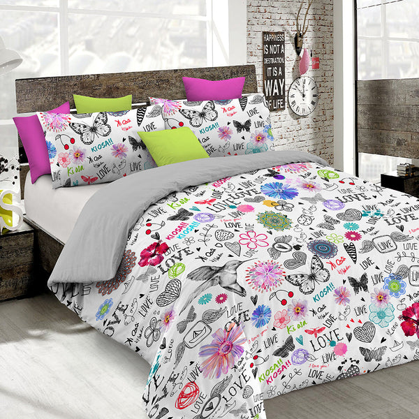 sconto Doppelbettbezug mit Aufdruck auf der Tasche und den Kissenbezügen Kio652