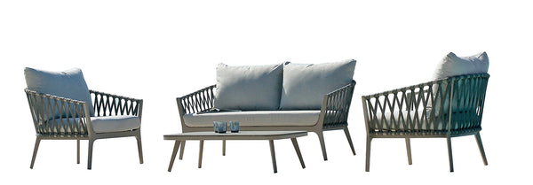 Garden Lounge Set Sofa 2 Sessel und Couchtisch mit hellgrauen Kissen prezzo