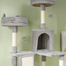 Albero per Gatti 60x50x206A cm con 4 Pali Graffiatoi Cesti Amache per 1-3 Gatti 6 kg in Peluche e Sisal Grigio Chiaro      