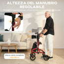 Deambulatore con Seduta e Schienale per Anziani Pieghevole 68x64x85,5-95,5 Altezza Regolabile Borsa e Porta Bastone in Alluminio Rosso      