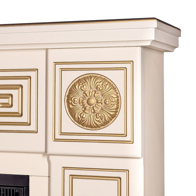 Camino Elettrico da Pavimento 87x110x30 cm Effetto Fiamma 1500W Latifa & Lorance Avorio