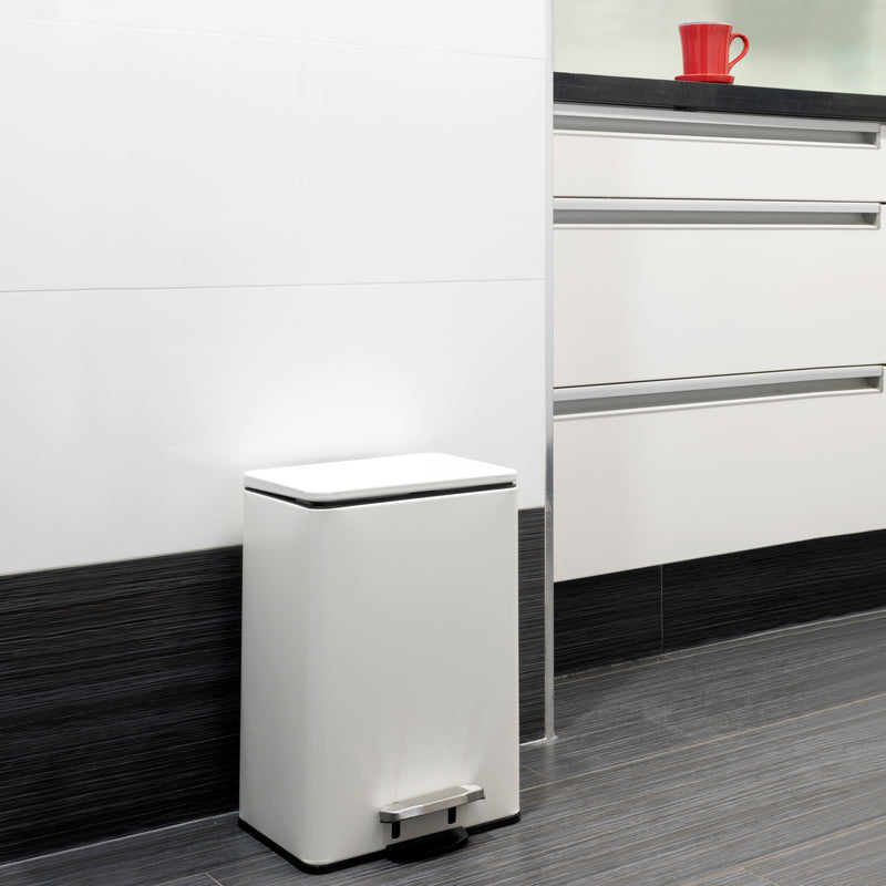 Pattumiera Rettangolare 27x22x39 cm Apertura a Pedale in Alluminio Emuca Bianco