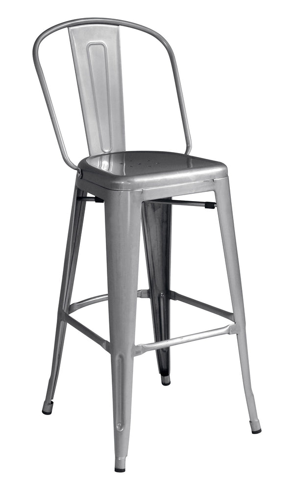 Hoher Hocker mit Rückenlehne 49 x 52 x 114 cm aus silber verzinktem Blech acquista