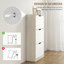 Scarpiera Salvaspazio Slim a 3 Cassetti 62,5x26x117,5 cm per 18 Paia di Scarpe in Melamina Color Legno e Bianco      