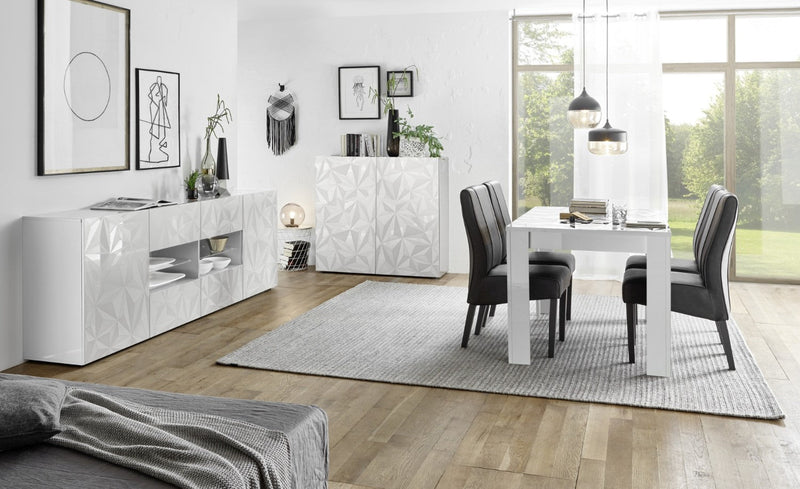 Credenza 2 Ante 120x42x110 cm in Legno TFT Praga Bianco Lucido