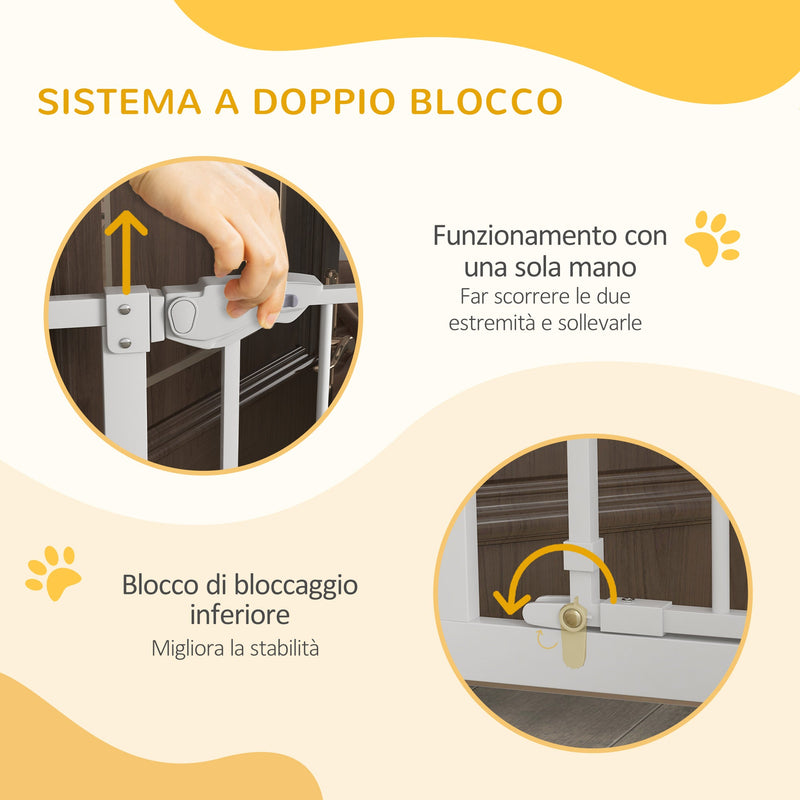 Cancelletto per Cani 74-80x104cm Regolabile Alto con Porta Piccola Bianco   