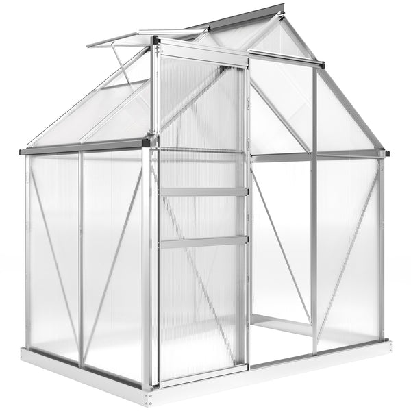 Serra da Giardino 192,5x131x200 cm con Porta a Battente e Finestra a Tetto in Policarbonato e Alluminio Argento sconto