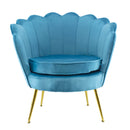 Poltrona Imbottita Schienale a Conchiglia in Velluto Piedi Oro Blu