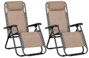 Set 2 Sedie Sdraio Zero Gravity Reclinabile Pieghevole 90x66x108 cm in Metallo e Textilene Tortora