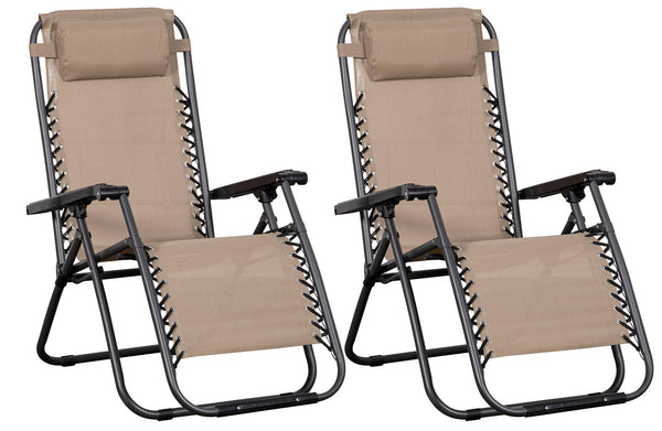 online Set mit 2 klappbaren Liegestühlen Zero Gravity 90 x 66 x 108 cm in Metall und Textilene Taupe