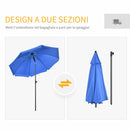 Ombrellone da Giardino Ø180x209H cm Spiaggia Reclinazione a 45° e 8 Stecche Blu 