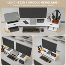 Supporto per Monitor da Scrivania 60-116x22x12 cm con 2 Cassetti 3 Spazi Sottostanti Portata 14kg Bianco      
