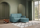 Divano 2 Posti con Pouf 138x155x85 cm Karay in Tessuto Petrolio
