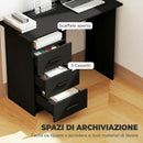 Scrivania Moderna Salvaspazio 100x40x75 cm con 3 Cassetti e Ripiano Aperto in Truciolato Nero      