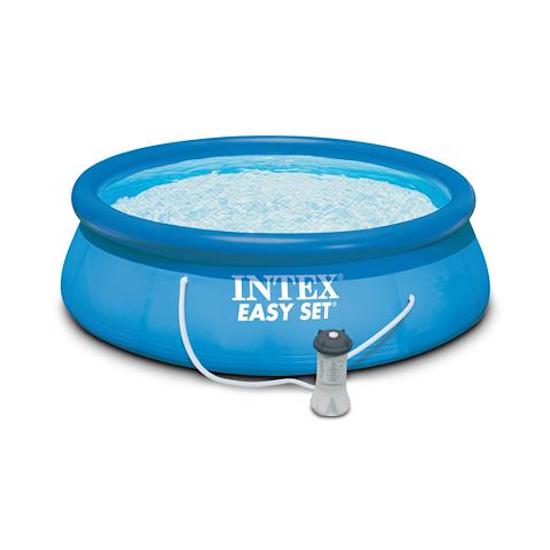 sconto Intex runder freistehender oberirdischer Pool H91 x 457 cm mit Pumpe, Leiter und Easy Set 457 Handtüchern