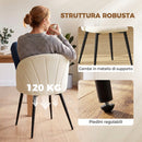 Set di 2 Sedie Sala da Pranzo 52x55x79 cm con Schienale a Conchiglia e Gambe in Metallo Rivestite in Velluto Crema      