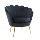 Poltrona Imbottita Schienale a Conchiglia in Velluto Piedi Oro Nero