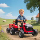 Trattore Elettrico per Bambini 3-8 Anni con Rimorchio Staccabile Telecomando Musica Luci Rosso      