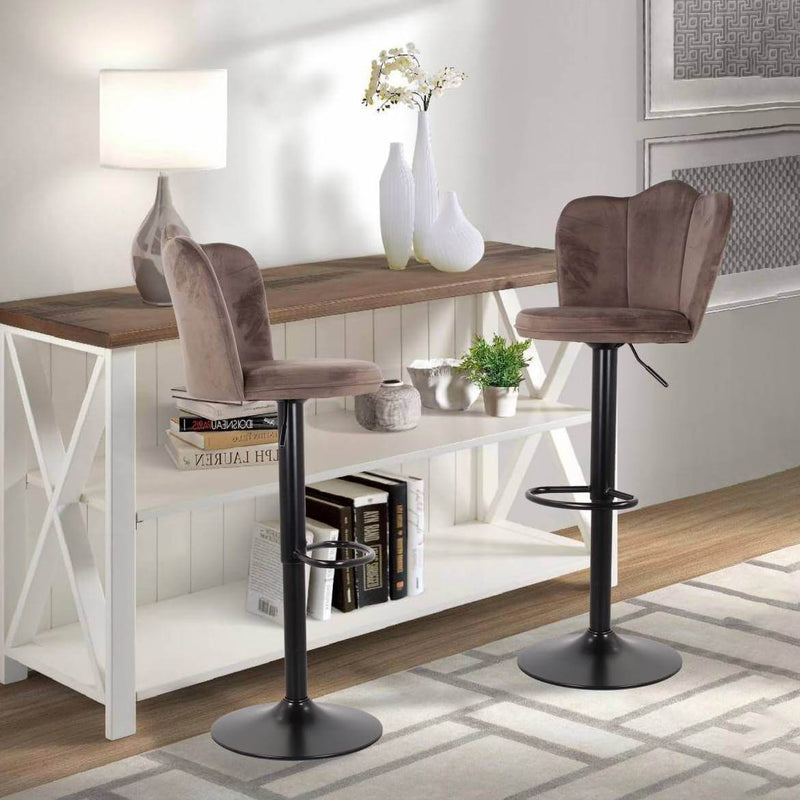 Set 2 Sgabelli 38x38x60/80 cm in Velluto Base Nera Grigio