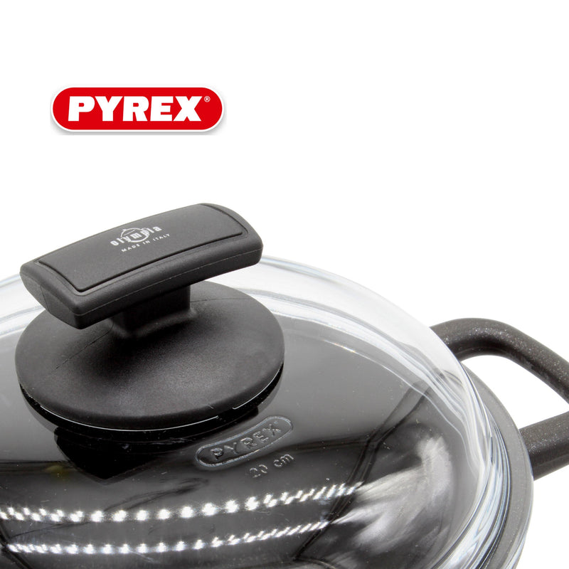 Tegame con Coperchio in Vetro Antiaderente 2 Manici Olympia Hard Cook Varie Misure